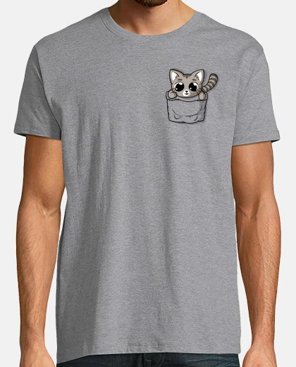 Tee-shirt chat de poche gris mignon