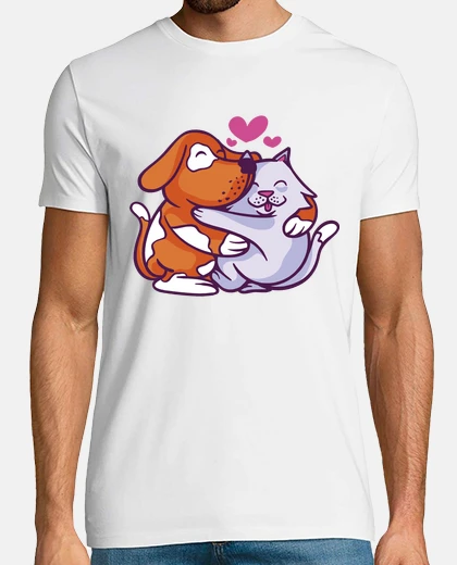Tee-shirt chat et chien câlins tendre romantique