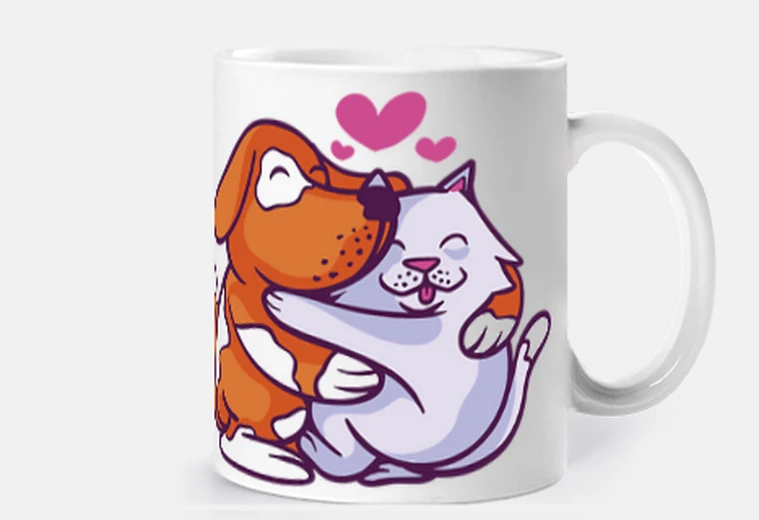Mug chat et chien câlins tendre romantique