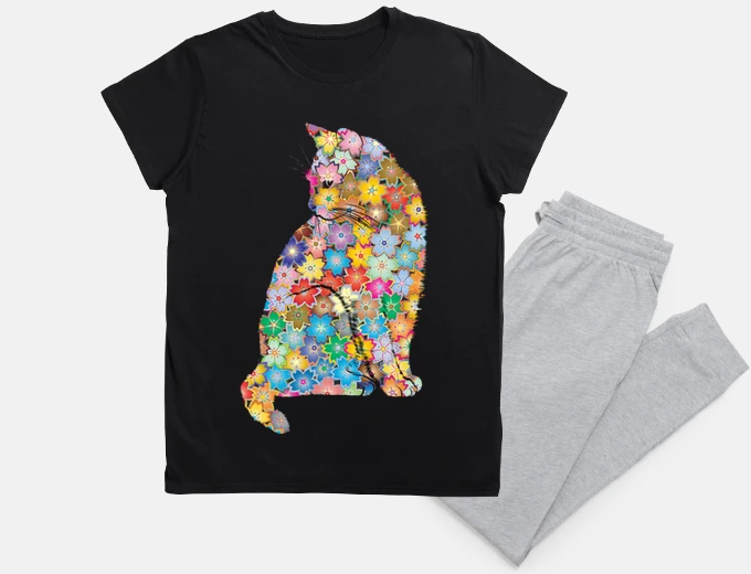 Pyjama chat fleurs romantique style puzzle,nuisette , 