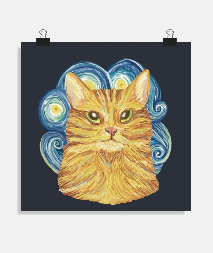 Poster chat impressionniste ,style Van Gogh,poster chat , 