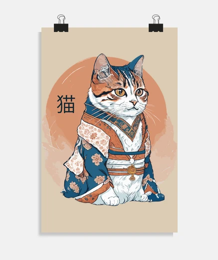 Poster chat japonais portant des vêtements tra
