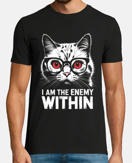 Tee-shirt chat lunettes yeux rouge humour