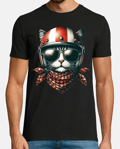 Tee-shirt chat motard drôle dans un casque cool r