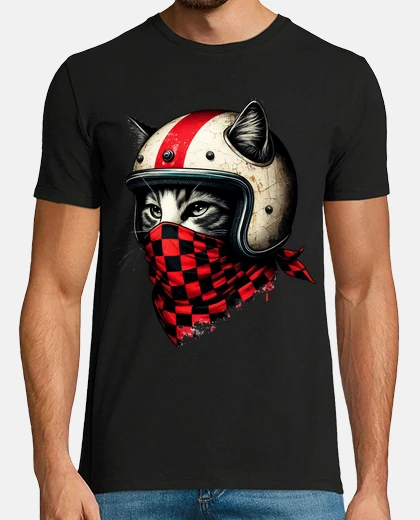 Tee-shirt chat motard rétro dans un casque cool