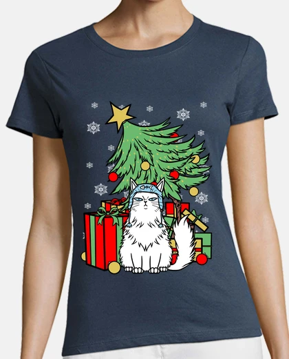 Tee-shirt chat noel femme