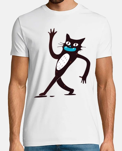 Tee-shirt chat noir fluo qui fait le crooner, fri