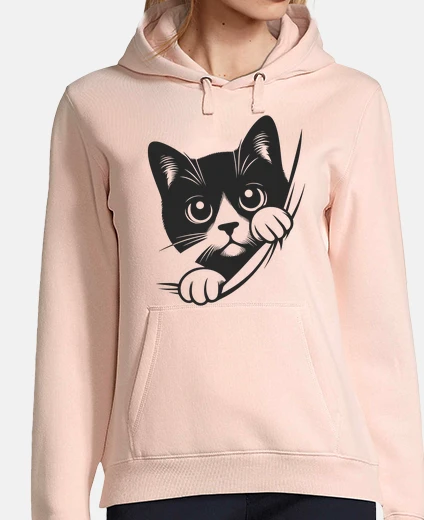 Sweat chat noir mignon curieux malicieux fenetre miroir