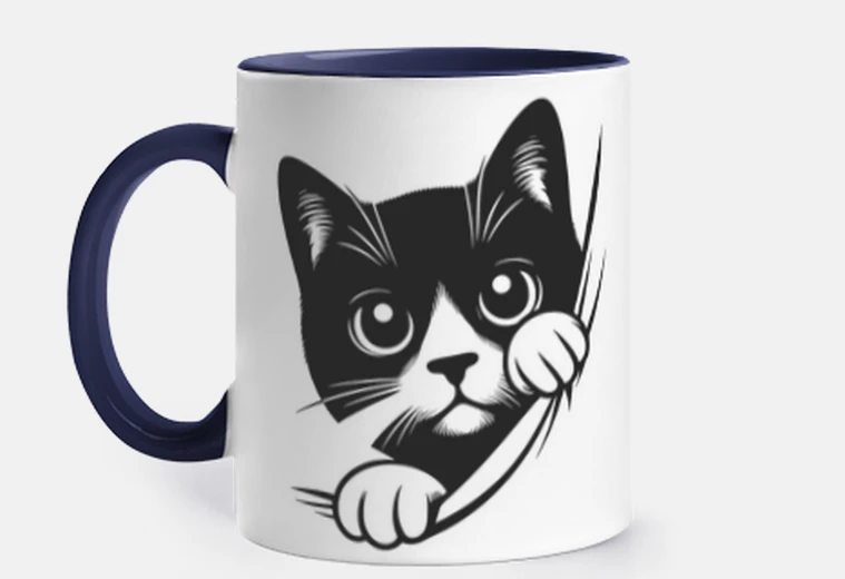 Mug chat noir mignon curieux malicieux fenetre miroir personnalisable tasse café thé infusion tisane mat