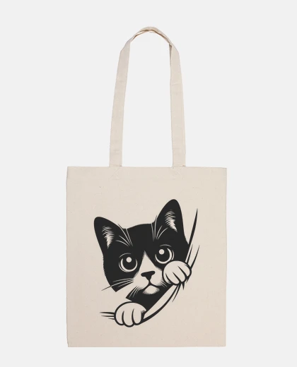Sac chat noir mignon curieux malicieux fenetre miroir sac à main en toile étudiante fourre-tout