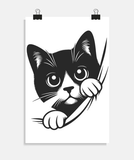 Poster chat noir mignon curieux malicieux poster bureau atelier boutique salon stand bistrot affiche 