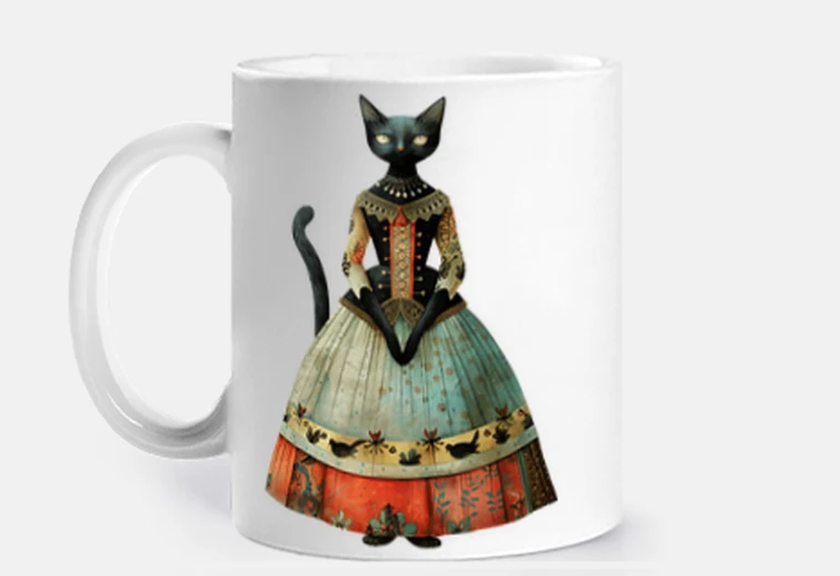 Mug chat noir princesse vintage reine tasse à personnaliser café thé infusion palais chateau  cour 