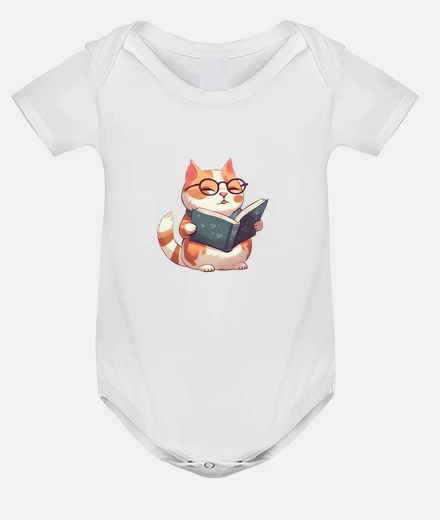Vêtements chat qui lit un livre avec des lunettes, body bébé chat funny 