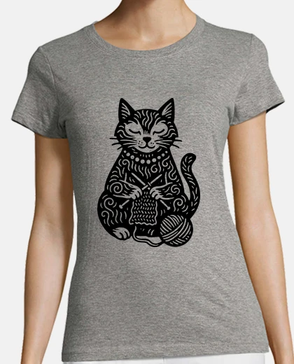 Tee-shirt chat qui tricote