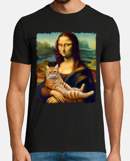 Tee-shirt chat roux dans les bras de musée
