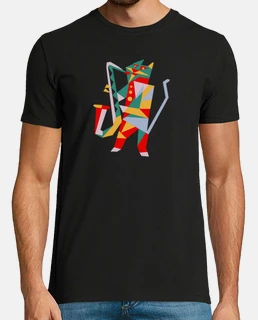 chat jouant du saxophone style cubiste