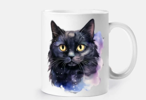 Chat noir aquarelle mignon top retro personnalisable tasse 
