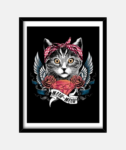 Cadre chaton chat avec chaton diamant roses et ailes rouges amour animaux animaux chats