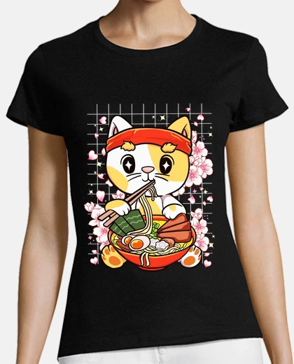 Tee-shirt chaton mangeant des ramen kawaii otaku mangue anime chats japon sucré