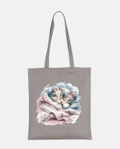 Sac chaton qui dort dans couverture laine sac  à personnaliser  agenda liseuse fourre-tout 