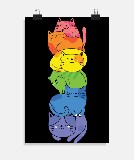 Poster chats drapeau arc-en-ciel gay pride affche décoration poster  cat rigolo original