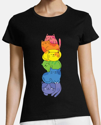 Tee-shirt chats drapeau arc-en-ciel gay pride cat rigolo original 