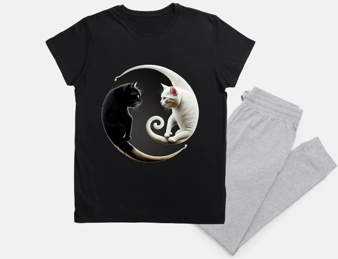 Pyjama chats ying yang noir et blanc
