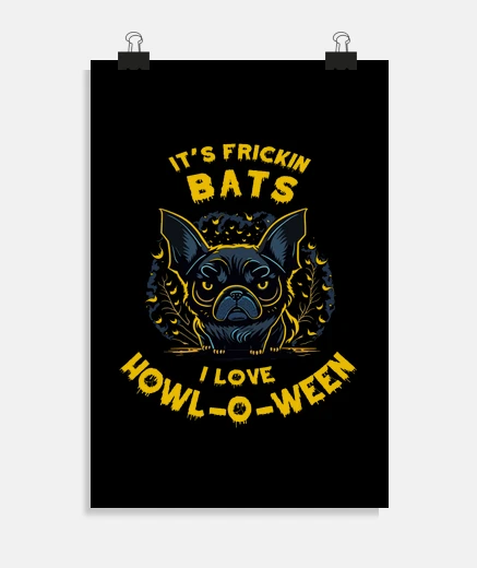 Poster chauve-souris mignonne de chien carlin 