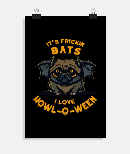 Poster chauve-souris mignonne de chien carlin 