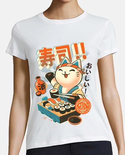 Tee-shirt chef de sushi - cuisine de chat mignon - restaurant japonais