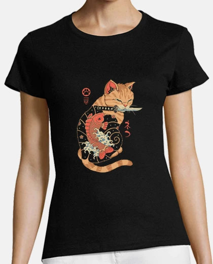 Tee-shirt chemise chat tatoué carpe femme