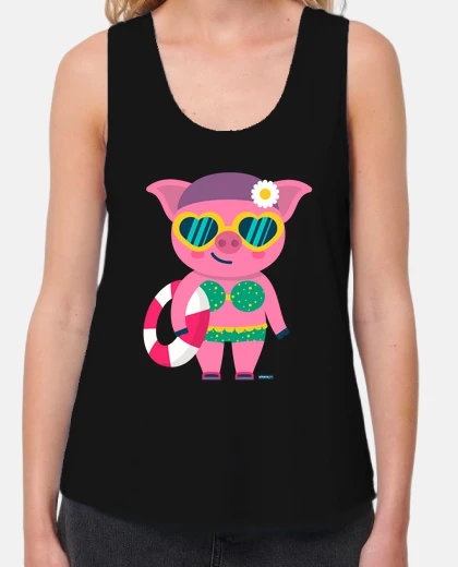 Tee-shirt chemise de cochon femme, bretelles larges et coupe ample, différentes couleurs