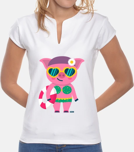 Tee-shirt chemise de cochon femme, col mao, diverses couleurs