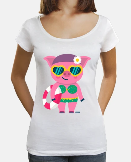 Tee-shirt chemise de cochon pour femme, col large et coupe ample, différentes couleurs