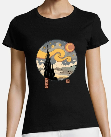 Tee-shirt chemise de nuit ukiyo-e étoilée femme