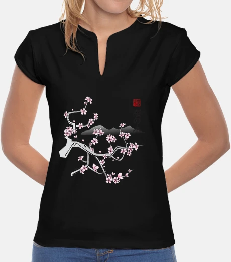 T-shirt cherry sumi two girl mandarin collar