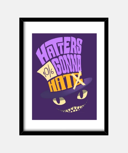 Framed cheshire hatter - mad here - wonderland