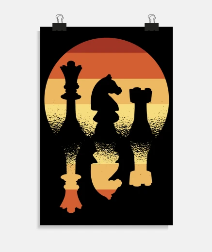 Poster chess game vintage retro pieces poster poster decoration