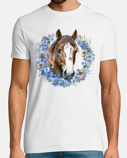 Tee-shirt cheval avec fleurs de lin mode boho JO olympie 