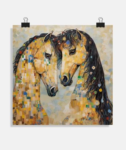 Poster chevaux - le baiser - style klimt