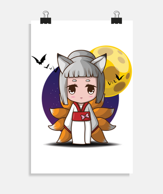 Cute Chibi style Kawaii Anime Girl with Fox Ears and Tails Digital Art by  Khalii Talli - Pixels