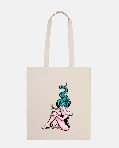 Bolsa chica pinup con cabello azul ondulado