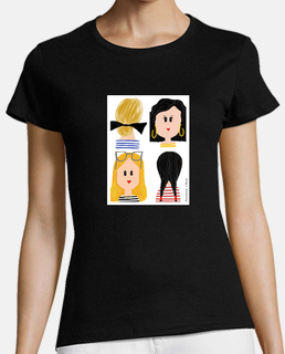 Chicas marineras  - Mujer, manga corta, algodón natural, negra