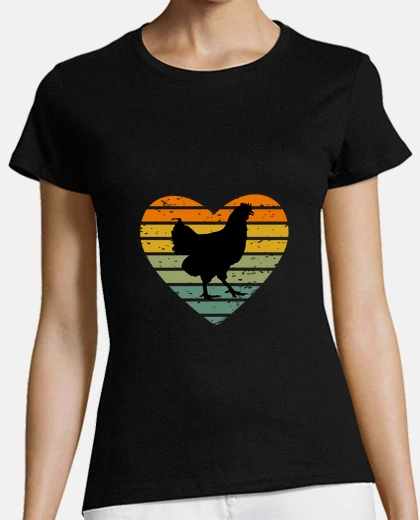 Playera chicken love retro heart farm hen