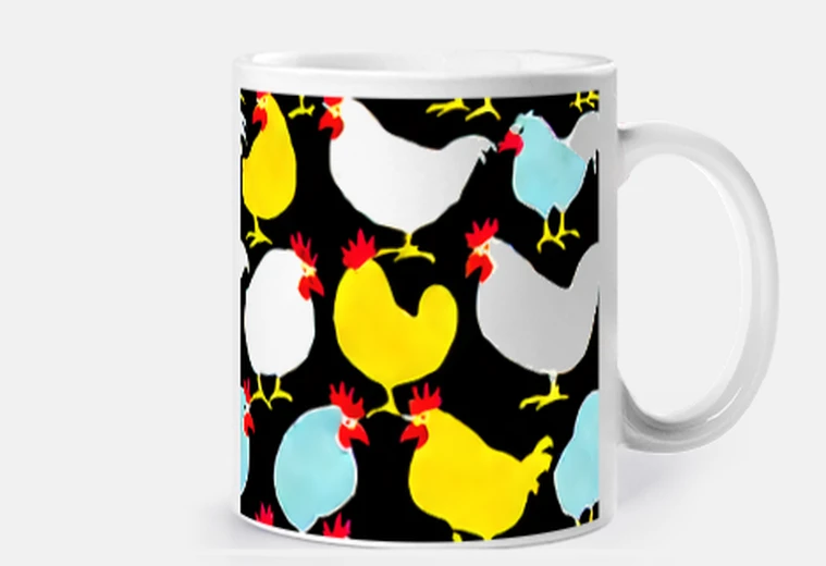 Cup chickens roosters multicolored hens customizable cup coffee tea milk cocoa
