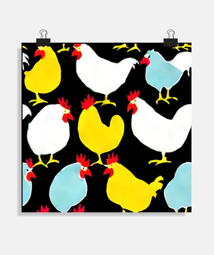 Poster chickens roosters multicolored hens poster poster decoration