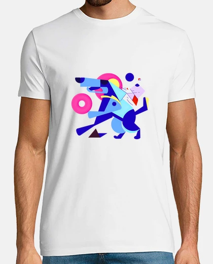 Tee-shirt chien abstrait de course géométrique en
