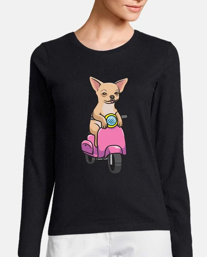 Tee-shirt chien chihuahua sur un scooter