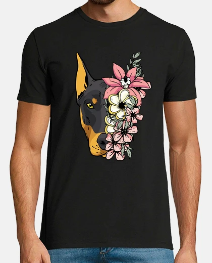 Tee-shirt chien doberman avec des fleurs