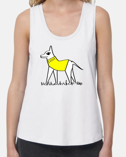 Tee-shirt chien jaune vêtu